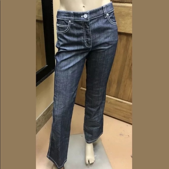 Escada Gray Blue White Stitch Straight Leg Jeans 4 - Picture 1 of 12